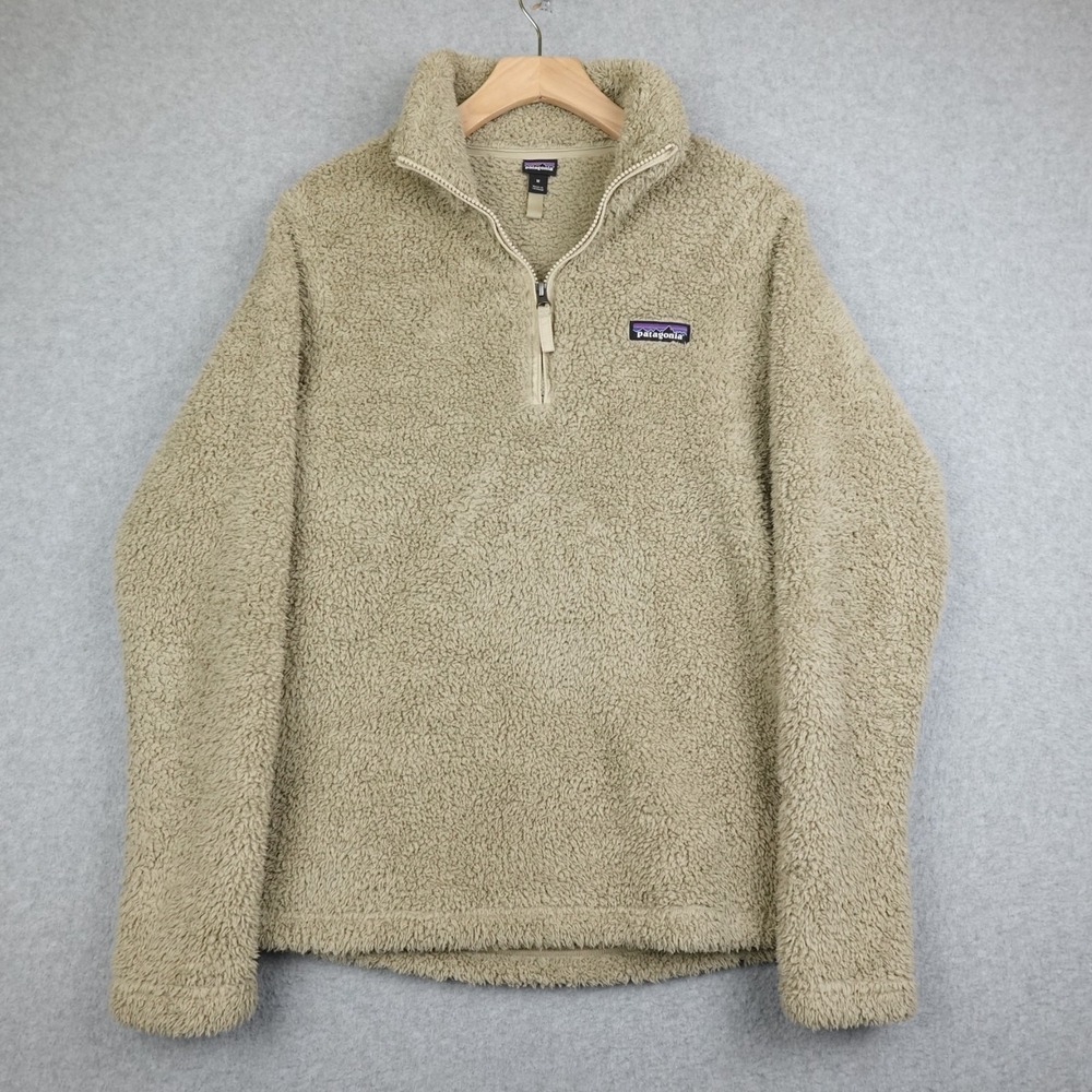 Patagonia Los Gatos Fleece Jacket Womens Medium Tan 1/4 Zip Fuzzy Teddy Sweater